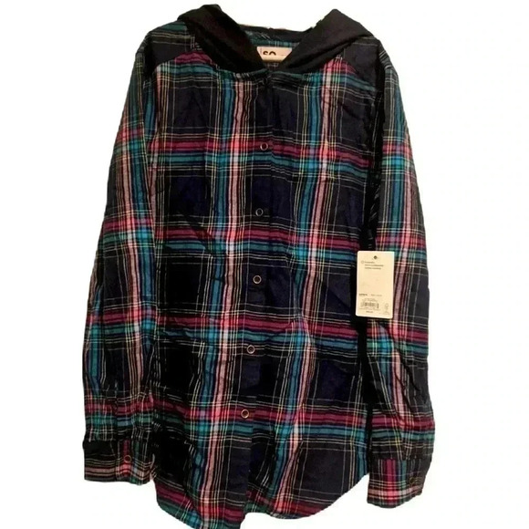 New! SO Girl’s Button-down Blouse Top w/ Hood Size 10-12 NWT - Picture 1 of 7